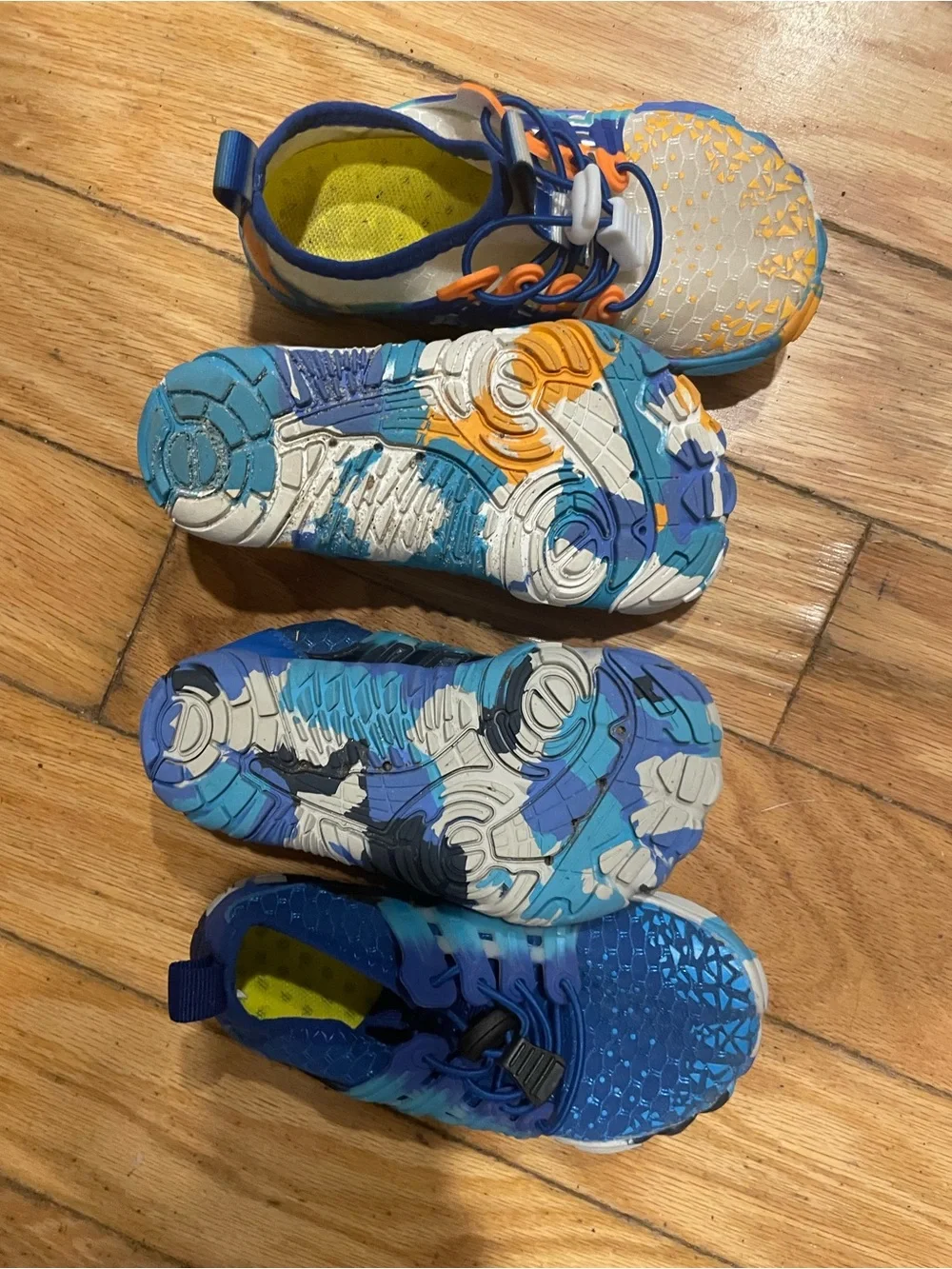 Kids Lightweight Mesh Athletic water Shoes in Blue & Gray with Orange 2 pairs